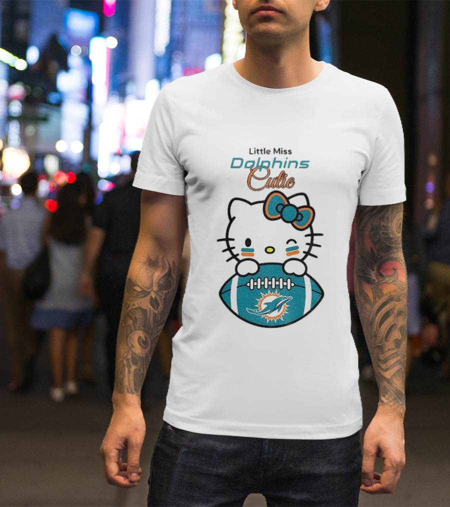Little Miss Dolphins Cutie Hello Kitty Football T-Shirt
