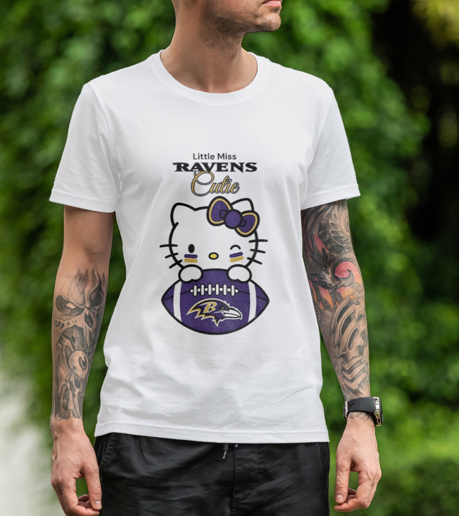 Little Miss Ravens Cutie Hello Kitty Football T-Shirt