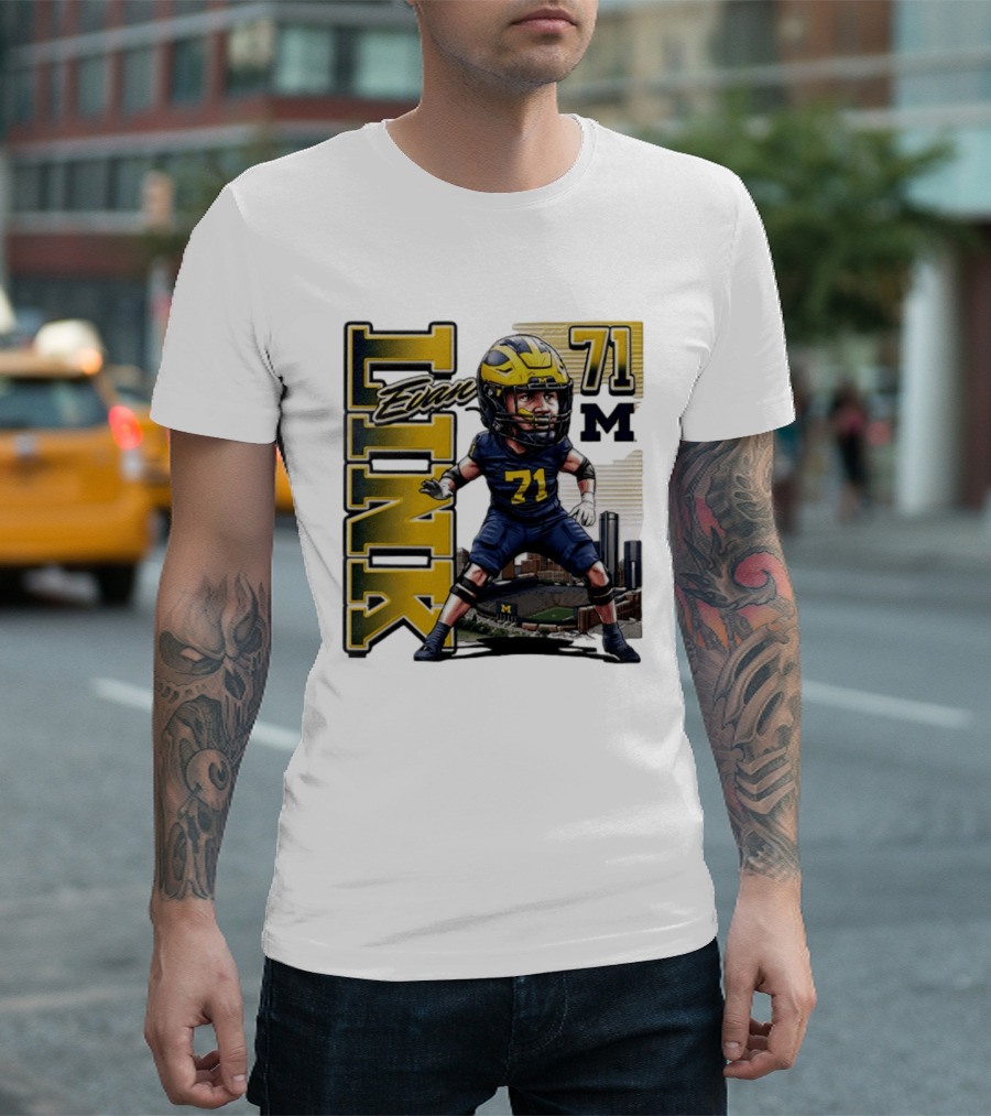 Evan Link 71 Michigan Wolverines Football Caricature T-Shirt