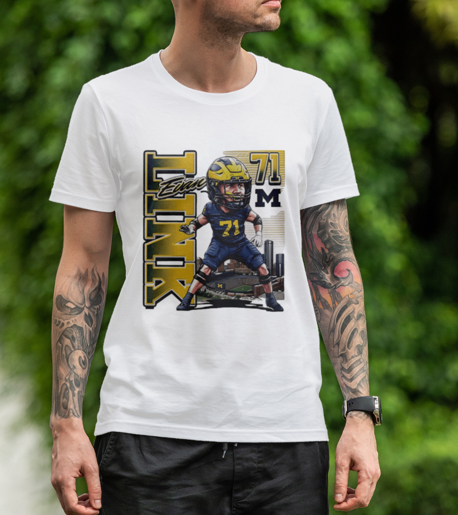 Evan Link 71 Michigan Wolverines Football Caricature T-Shirt