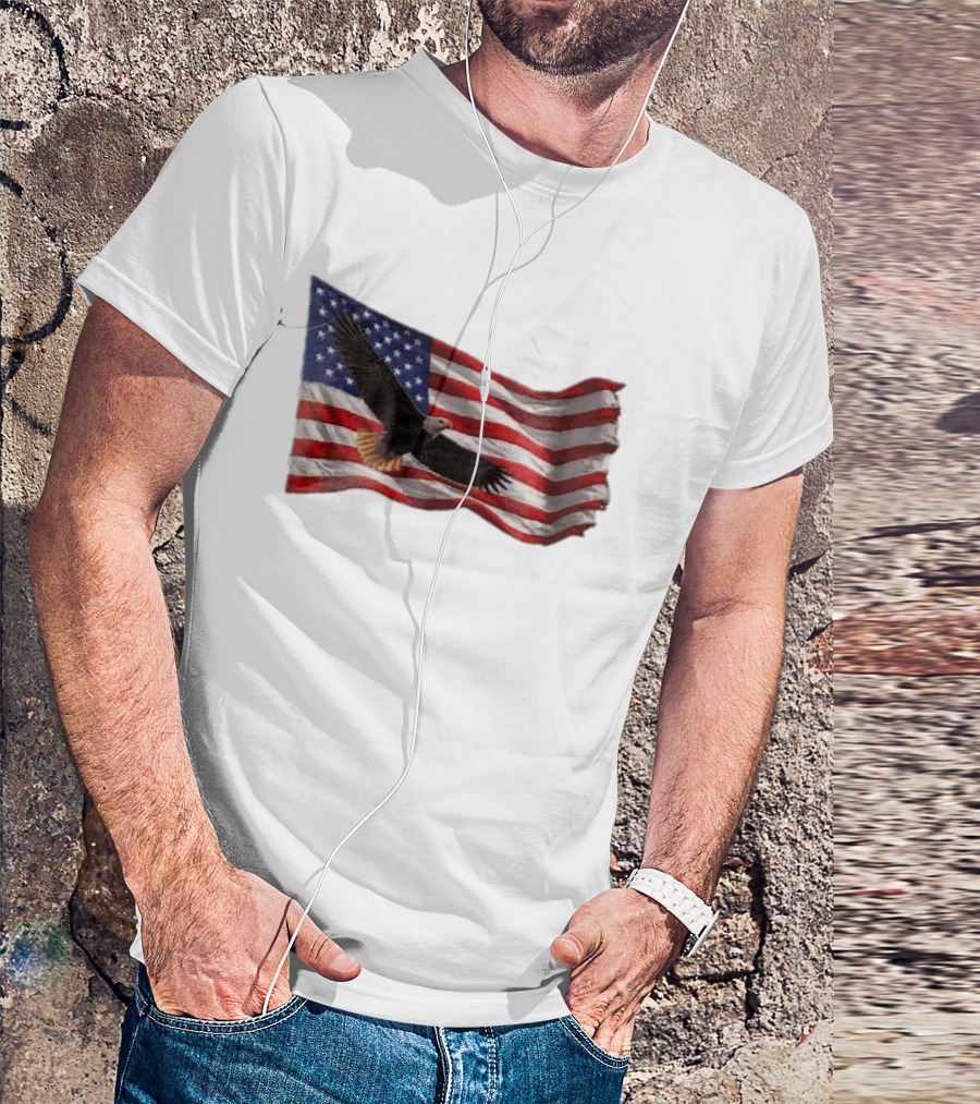 Bald Eagle Soaring Over Distressed American Flag Patriotic T-Shirt