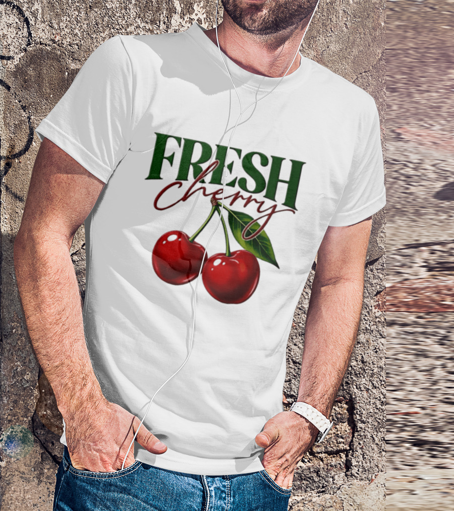 Fresh Cherry Twin Red Fruit And Leaves T-Shirt