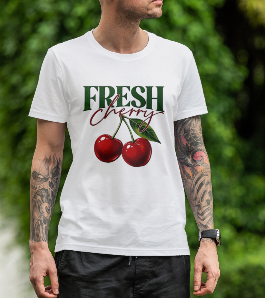 Fresh Cherry Twin Red Fruit And Leaves T-Shirt
