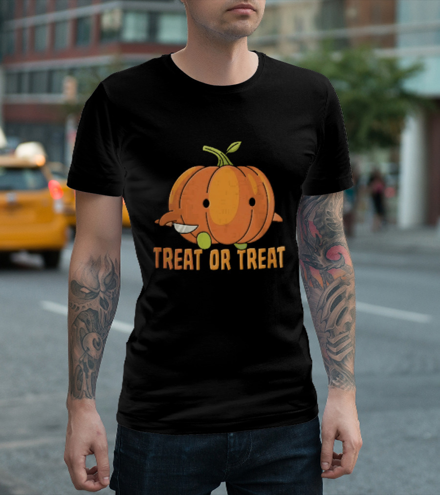 Treat Or Cartoon Pumpkin Holding Small Knife T-Shirt