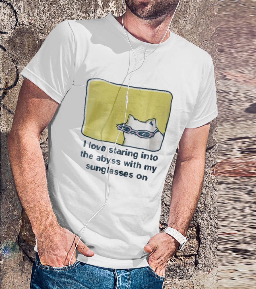 I Love Staring Into The Abyss With My Sunglasses On White Cat Pink Glasses Popcornpunk Cartoon T-Shirt