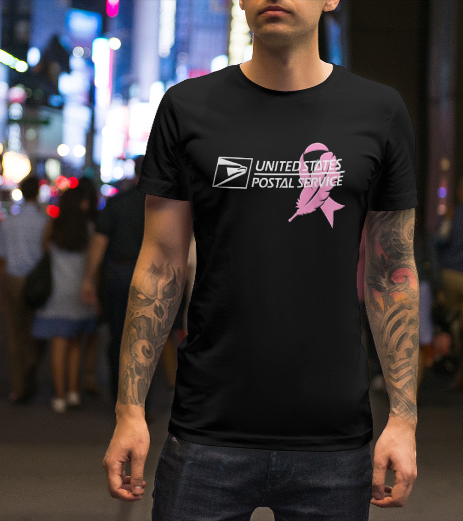 United States Postal Service Pink Breast Cancer Awareness Feather Ribbon T-Shirt