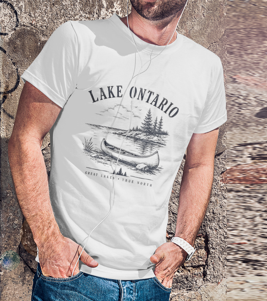Lake Ontario Great Lakes True North Scenic Canoe And Pines T-Shirt