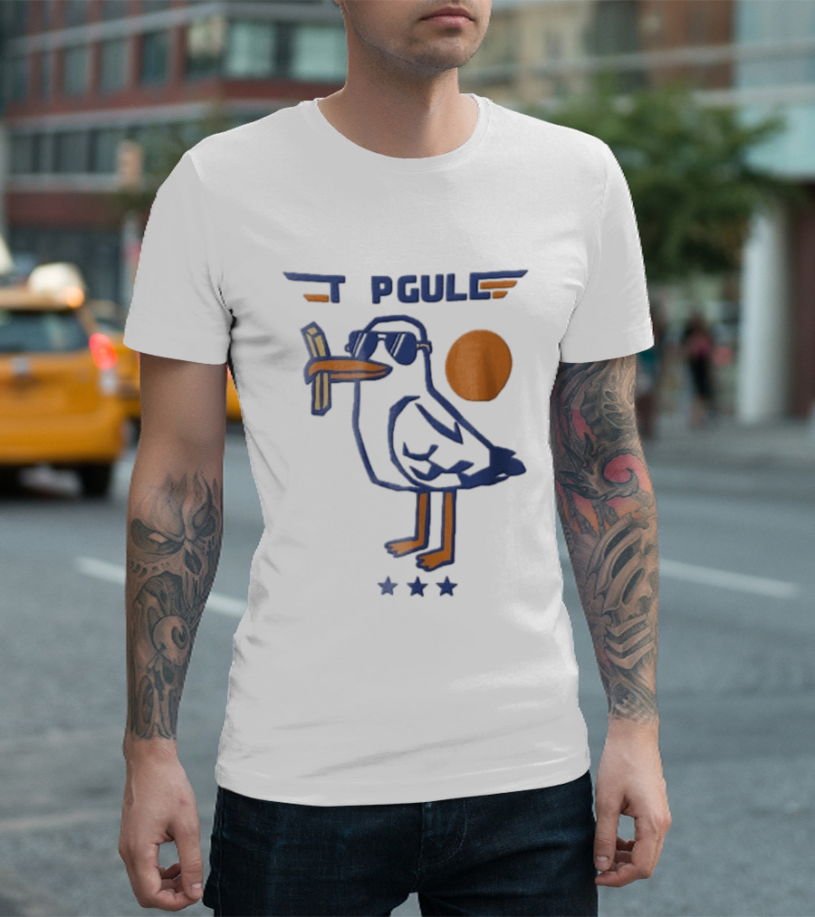 Top Gull Cartoon Seagull Sunglasses French Fries Sun Stars T-Shirt