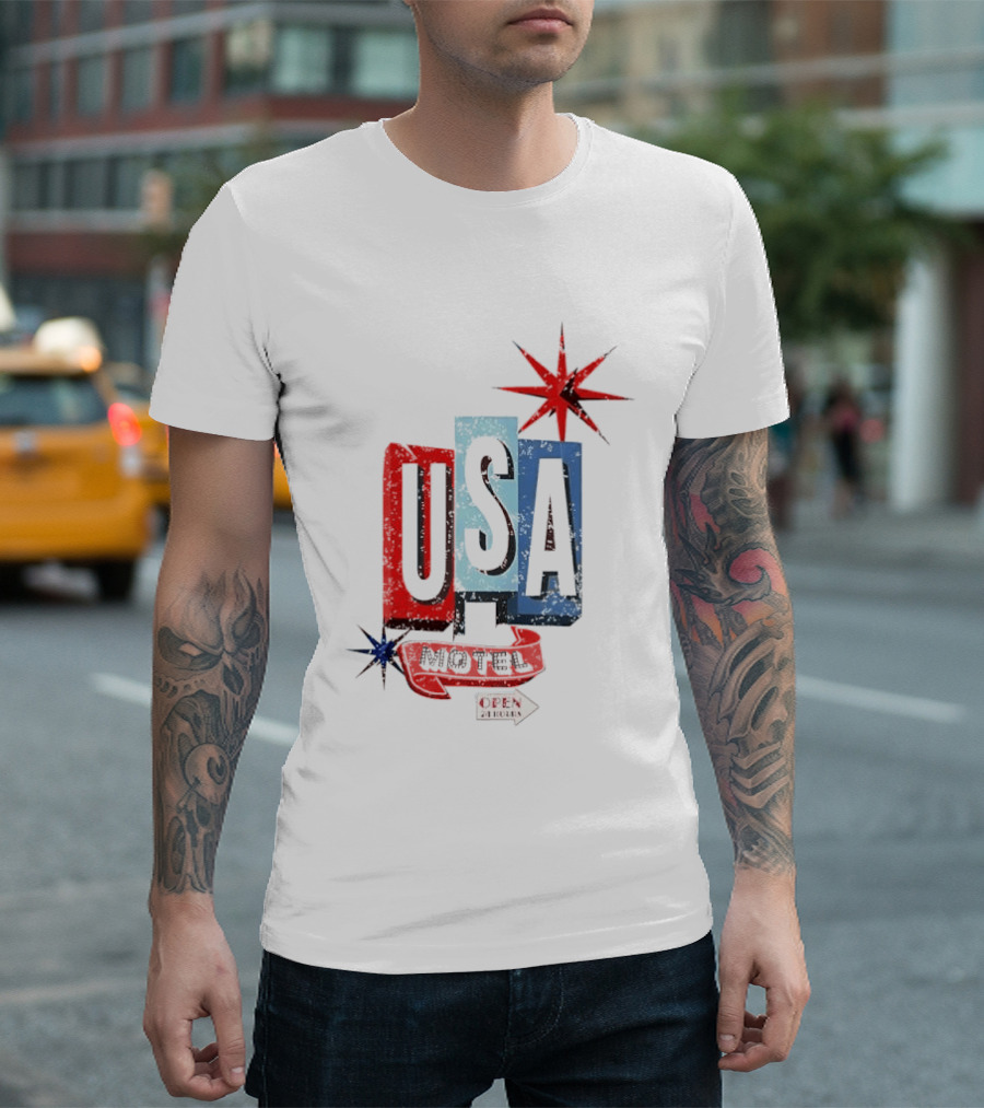 USA Motel Open 24 Hours Retro Sign With Stars T-Shirt