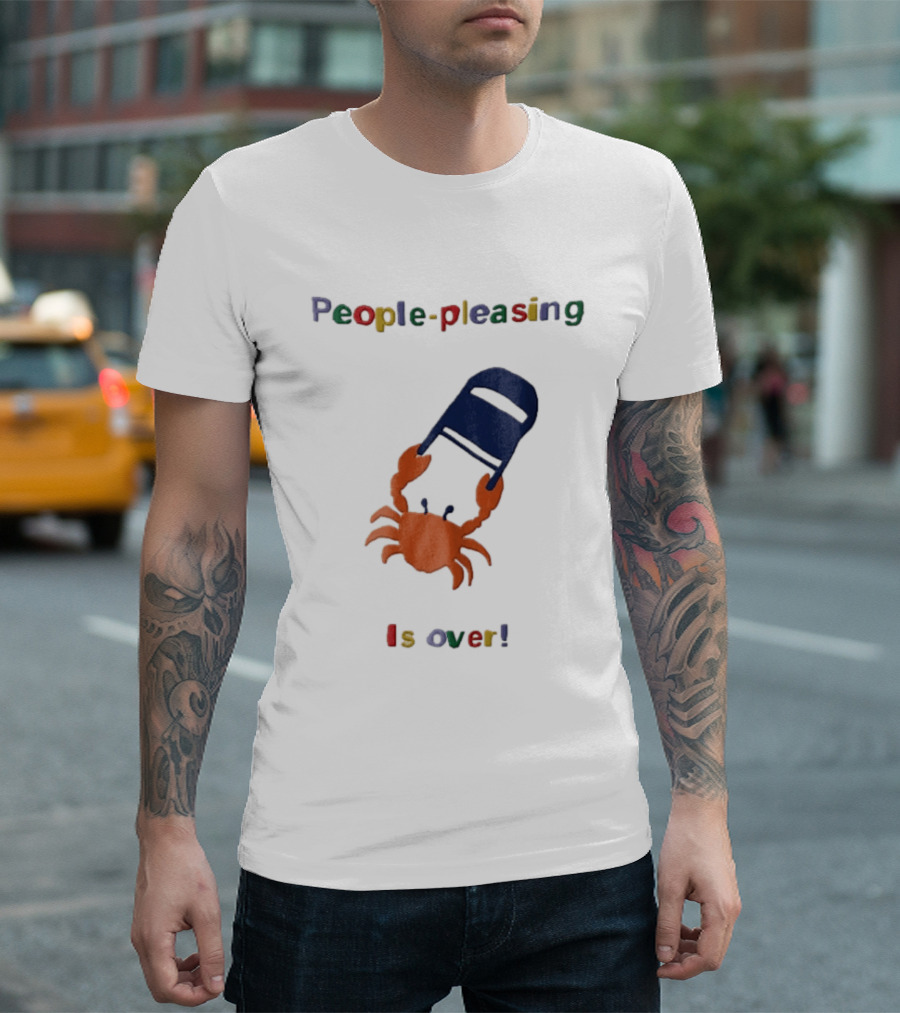 People Pleasing Is Over Orange Crab Throwing Folding Chair Popcompunk Cartoon T-Shirt