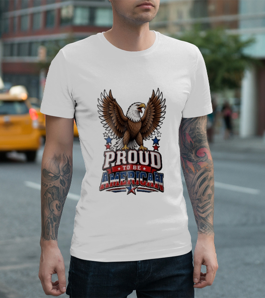 Proud To Be American Bald Eagle Wings Spread Red Blue Stars Patriotic T-Shirt