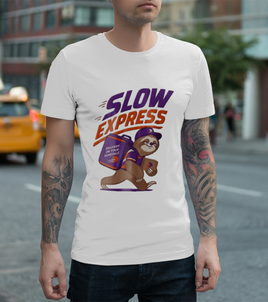 Slow Express Delivery On Your Schedule Cartoon Sloth Courier Carrying Package T-Shirt