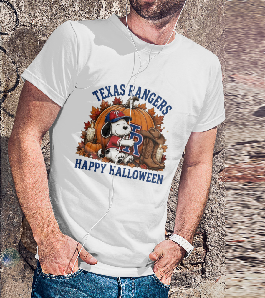 Texas Rangers Snoopy Pumpkin Happy Halloween T-Shirt