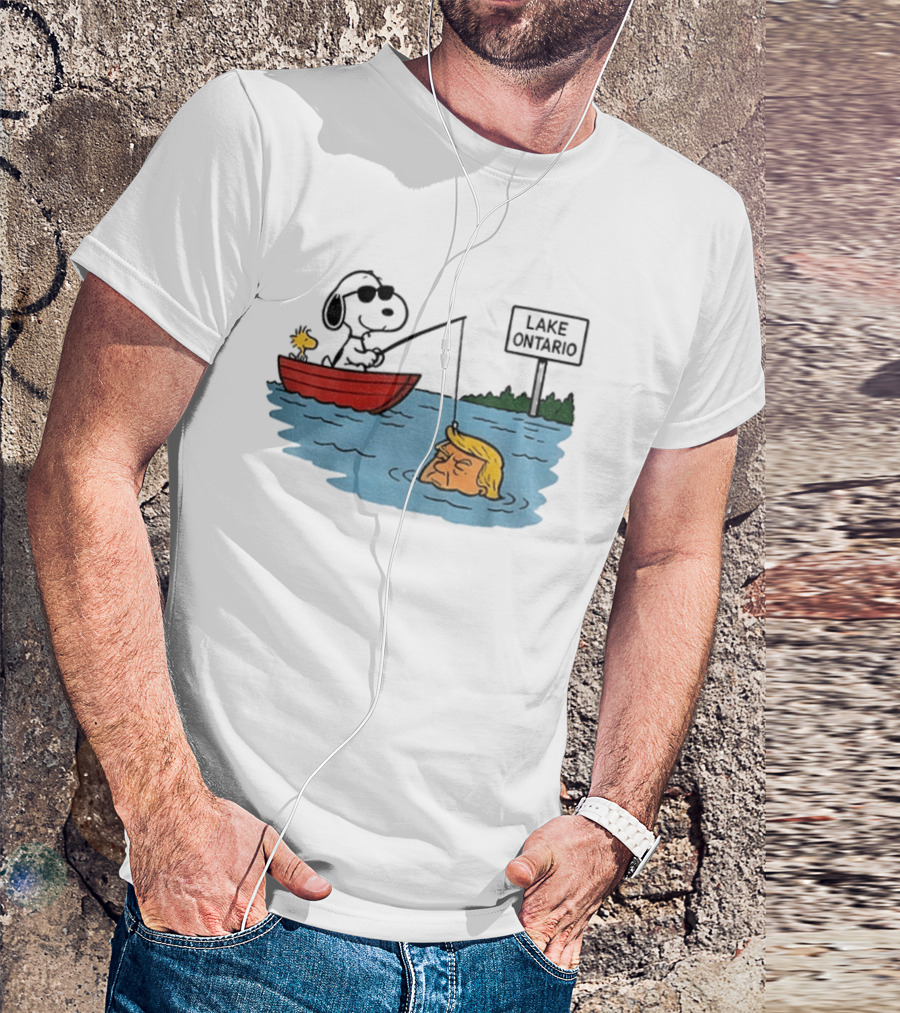 Snoopy And Woodstock Fishing Lake Ontario Cartoon With Trump Caricature T-Shirt