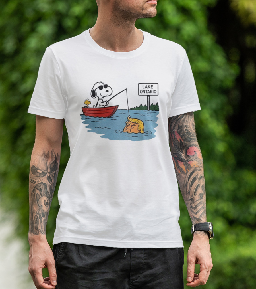 Snoopy And Woodstock Fishing Lake Ontario Cartoon With Trump Caricature T-Shirt