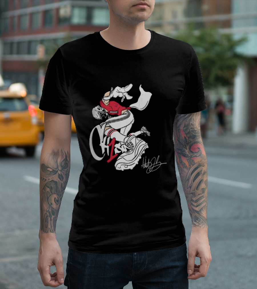 C1n Cam Newton New England Patriots Fisheye Cleat Cartoon Line T-Shirt