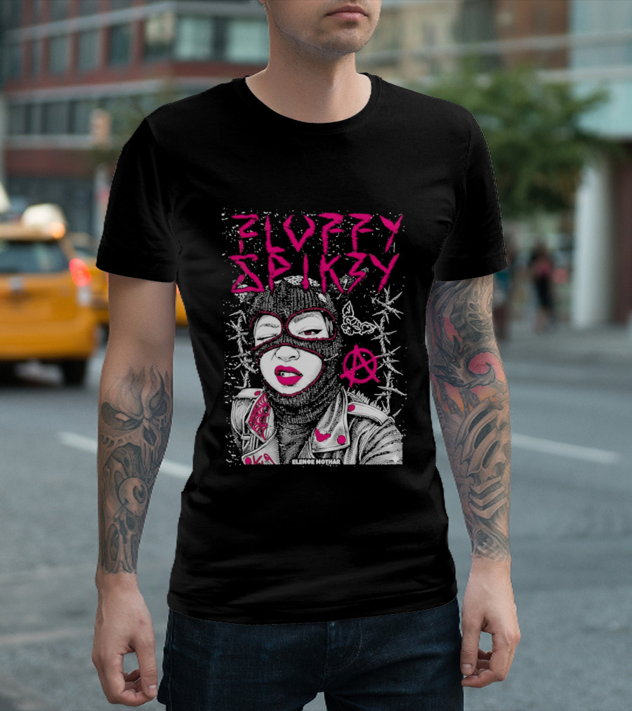 Fluffy Spikzy Elenoe Mothar Balaclava Anarchy Art With Barbed Wire And Punk T-Shirt