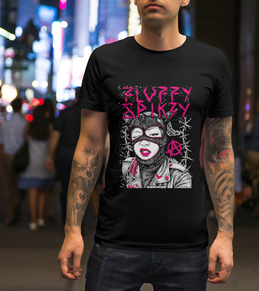 Fluffy Spikzy Elenoe Mothar Balaclava Anarchy Art With Barbed Wire And Punk T-Shirt