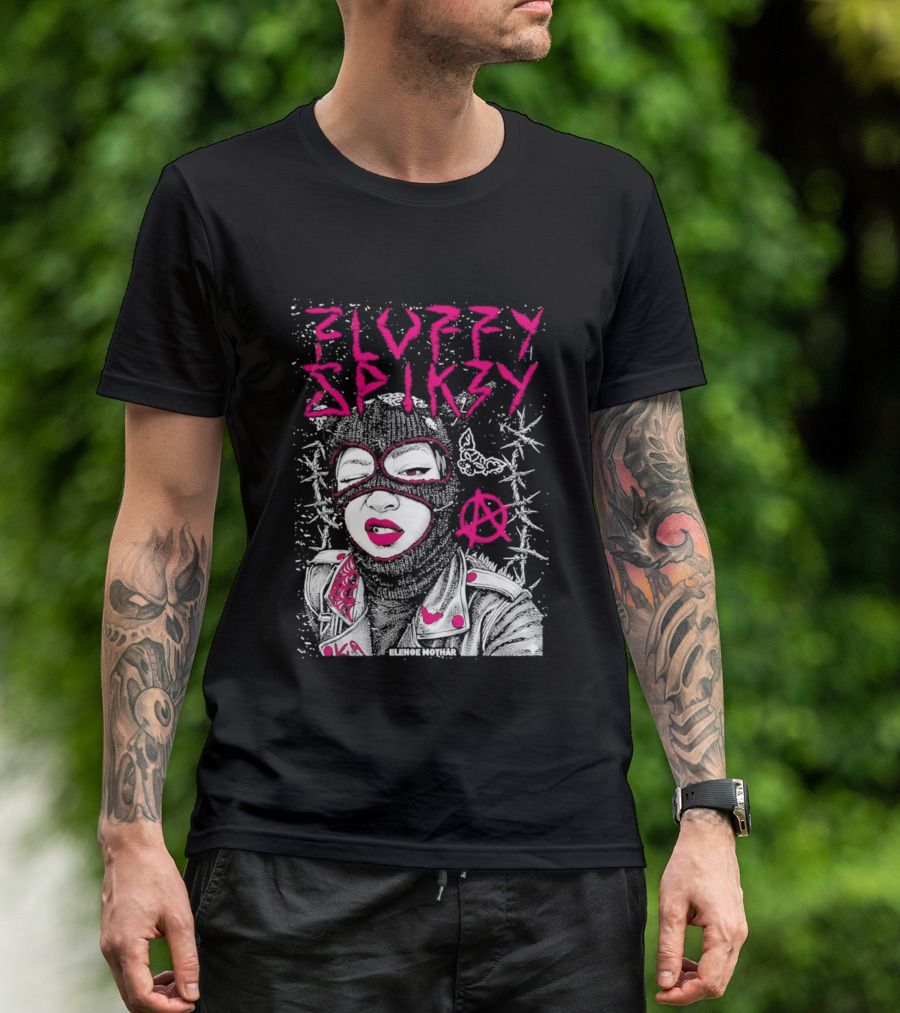 Fluffy Spikzy Elenoe Mothar Balaclava Anarchy Art With Barbed Wire And Punk T-Shirt