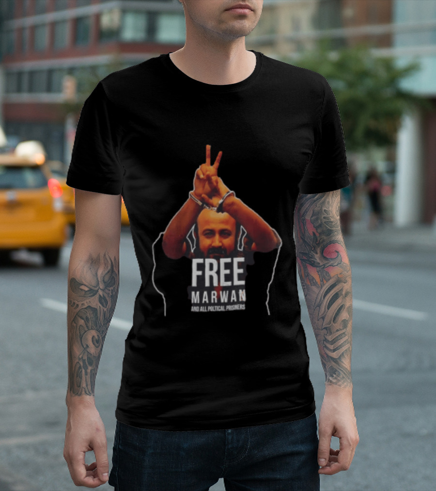 Free Marwan Barghouti And All Political Prisoners Handcuffed Peace Sign T-Shirt
