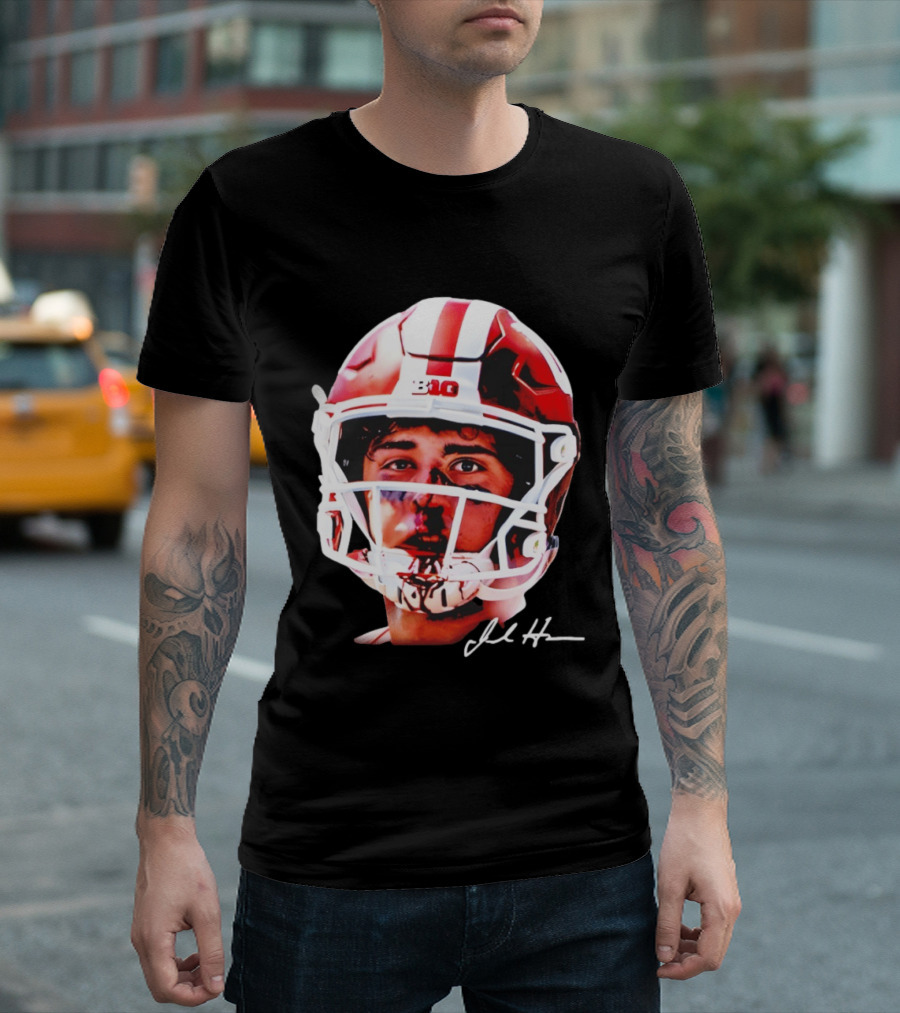 Josh Hoover Indiana Tuff Bloody Face Big Ten Football Helmet Signature T-Shirt