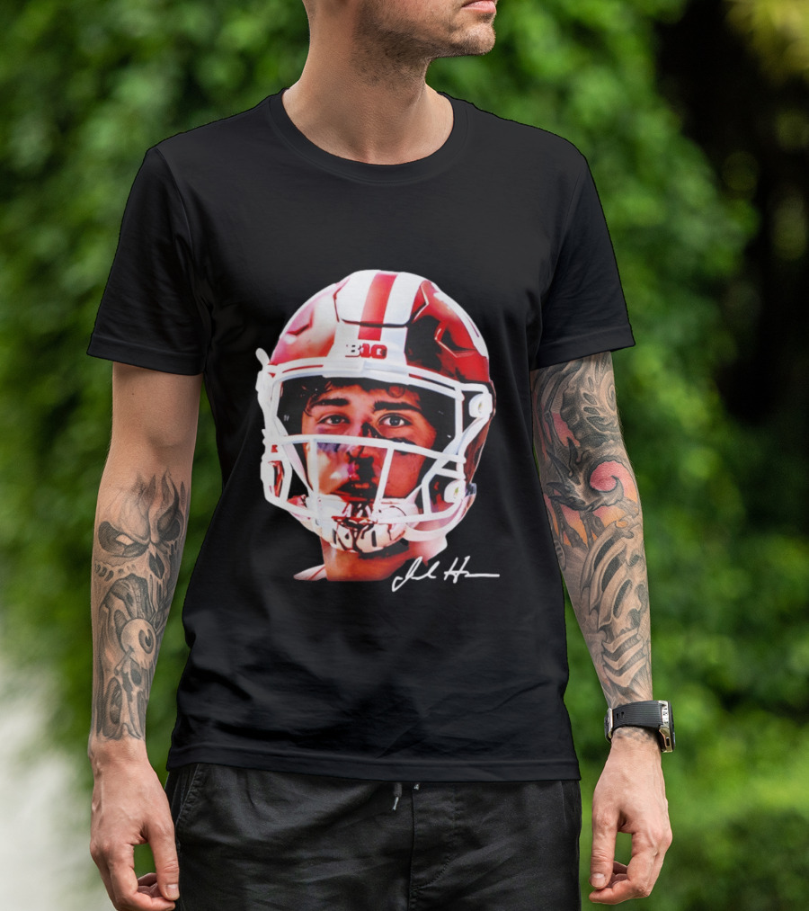 Josh Hoover Indiana Tuff Bloody Face Big Ten Football Helmet Signature T-Shirt
