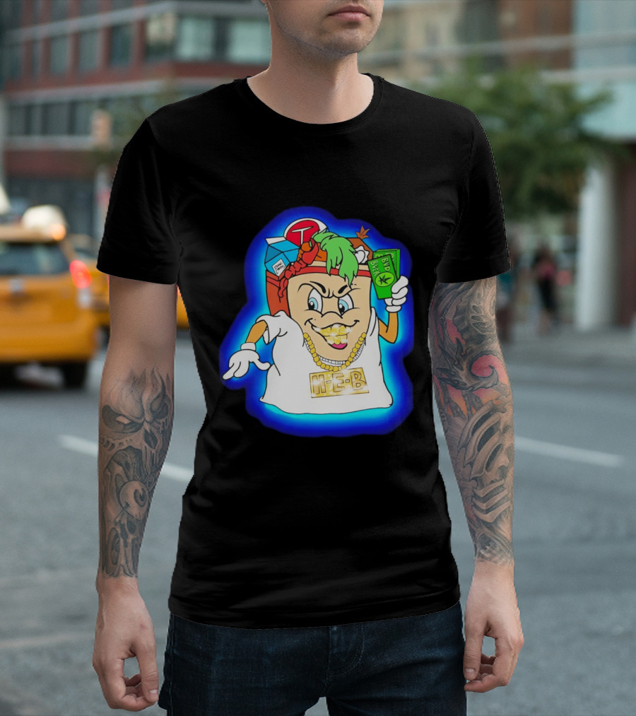 H E Buddy Bud Bucks Character Holding Bud Buck Bills And Wearing Gold Chain With Bling H E B T-Shirt