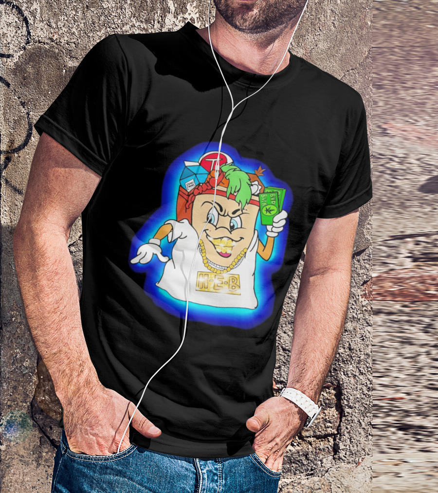 H E Buddy Bud Bucks Character Holding Bud Buck Bills And Wearing Gold Chain With Bling H E B T-Shirt