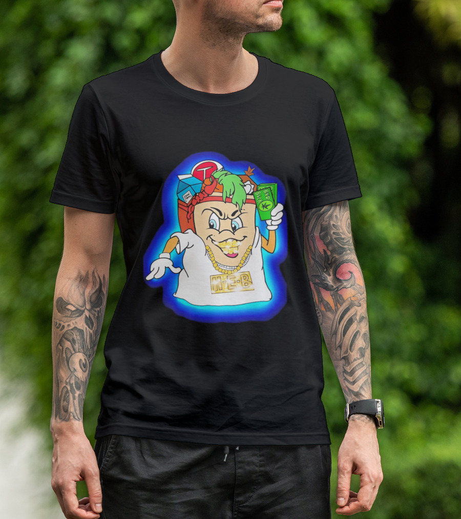 H E Buddy Bud Bucks Character Holding Bud Buck Bills And Wearing Gold Chain With Bling H E B T-Shirt