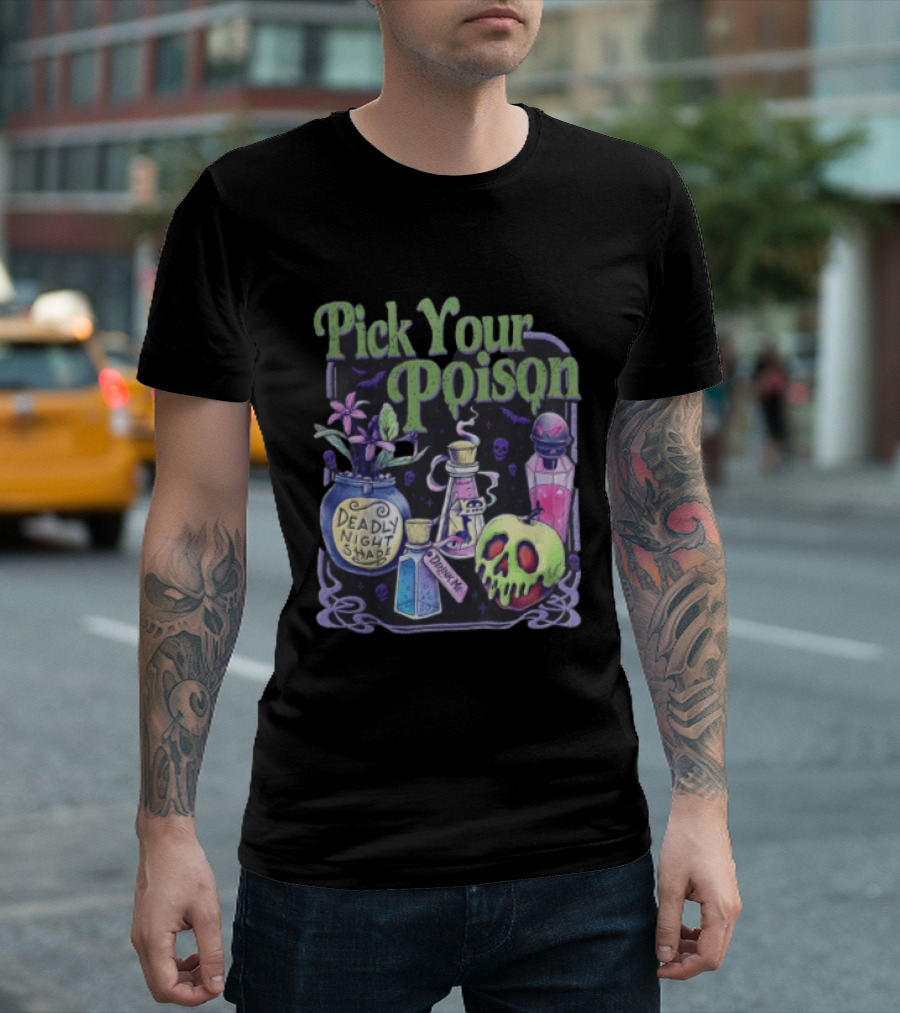 Pick Your Poison Deadly Nightshade Toxic Skull Potion Bottles T-Shirt