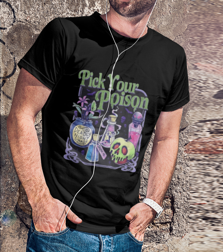 Pick Your Poison Deadly Nightshade Toxic Skull Potion Bottles T-Shirt