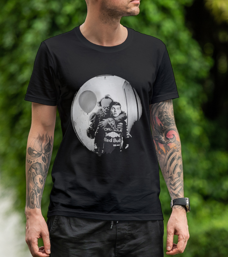 Max Verstappen Red Bull Racing And Pennywise Balloon Halloween Scene T-Shirt