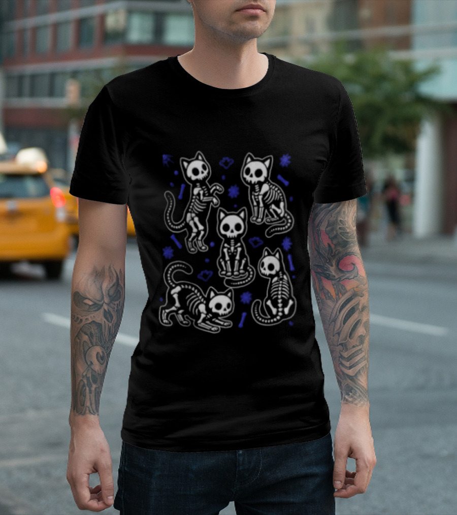 Skeleton Cat Halloween Spooky Kittens Cute Bony Feline T-Shirt