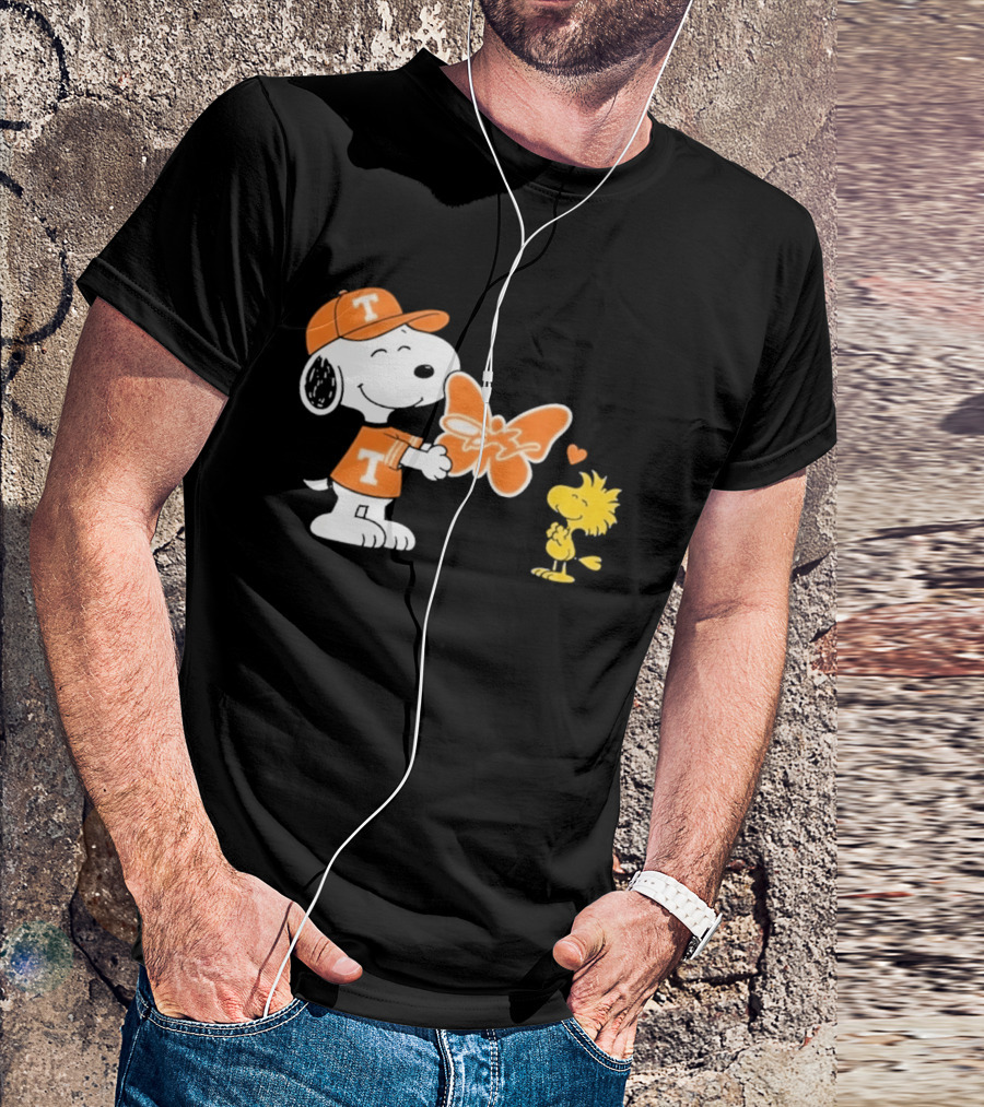 Snoopy Woodstock Tennessee Volunteers Orange Heart Butterfly T-Shirt