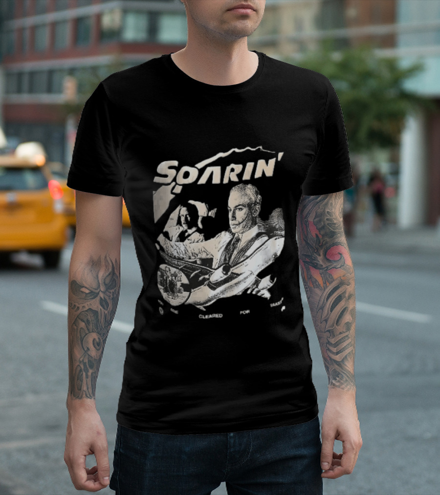 Soarin You Are Cleared For Takeoff Pilots Airplane Cockpit Halftone T-Shirt