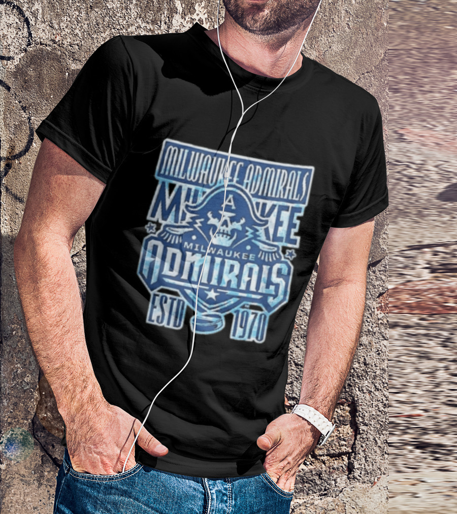 Milwaukee Admirals Estd 1970 Skull Hockey Puck Distressed Navy Blue T-Shirt
