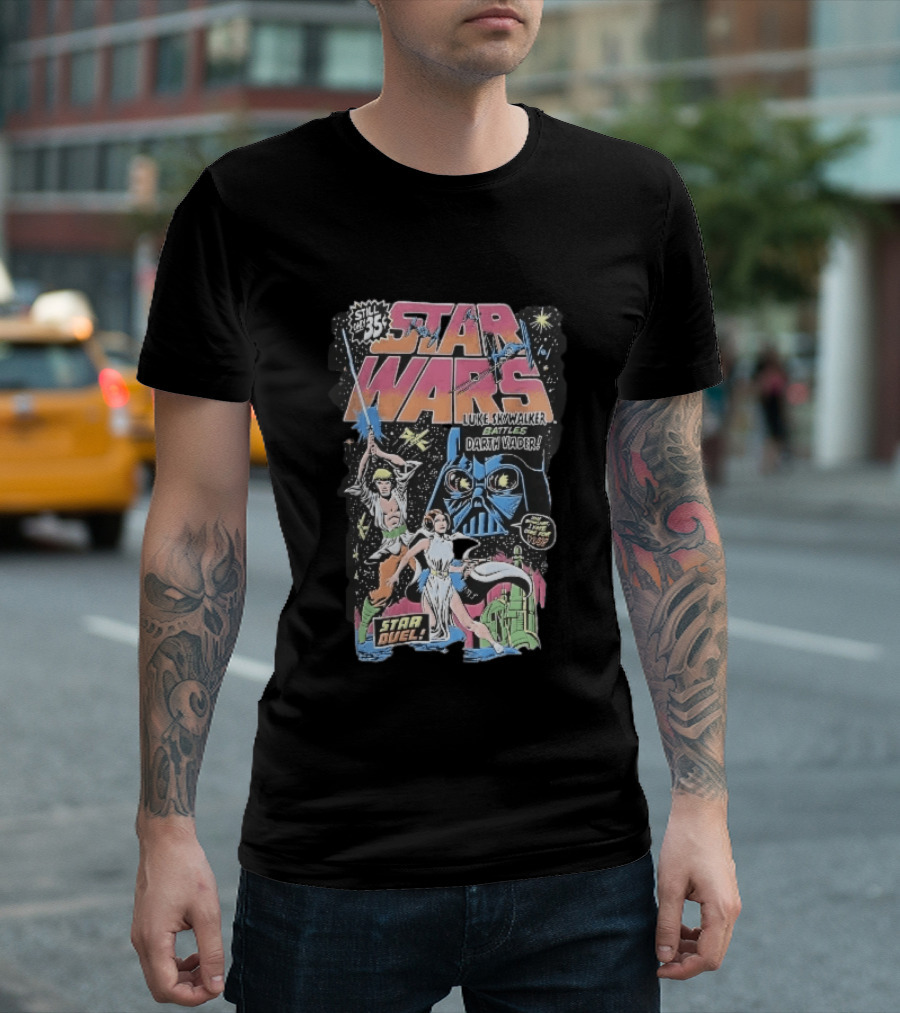 Star Wars Only 35 Cents Luke Skywalker Battles Darth Vader Star Duel Comic Cover Leia Lightsaber T-Shirt