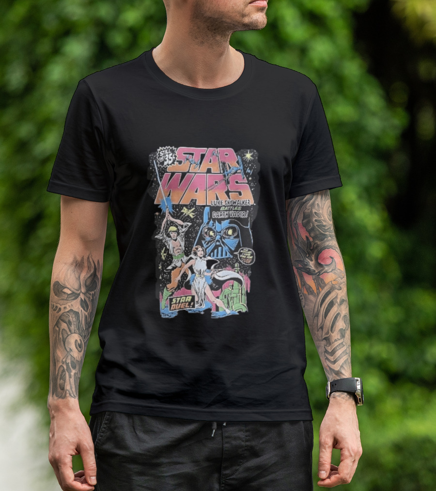 Star Wars Only 35 Cents Luke Skywalker Battles Darth Vader Star Duel Comic Cover Leia Lightsaber T-Shirt