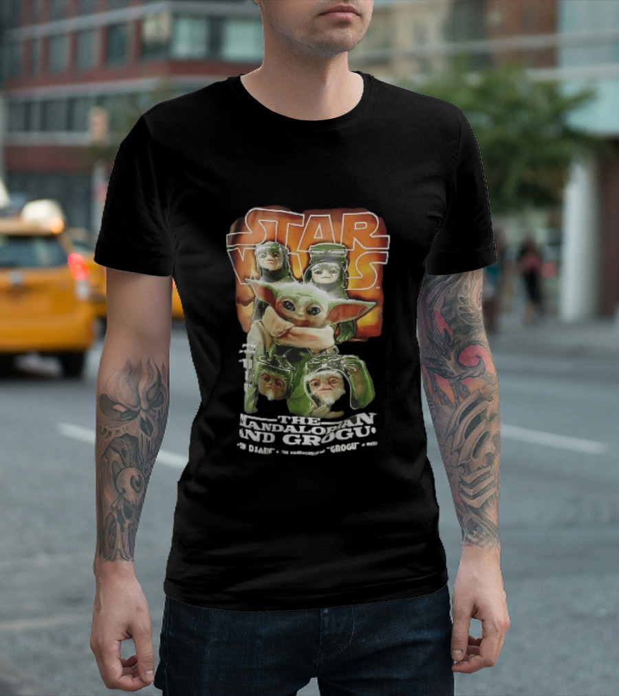 Star Wars The Mandalorian Grogu Din Djarin Anzellan Droidsmiths Collage This Is Way T-Shirt
