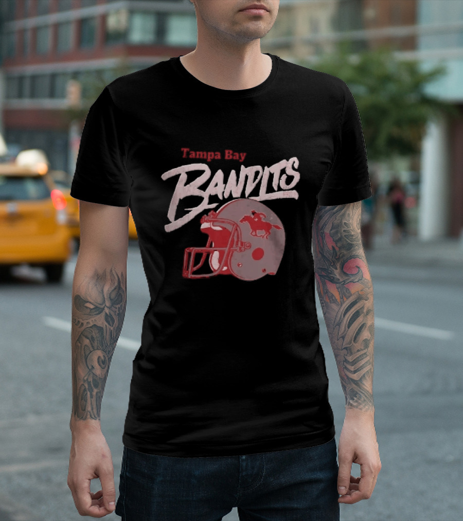 Tampa Bay Bandits Football Helmet Horseback Rider Distressed T-Shirt