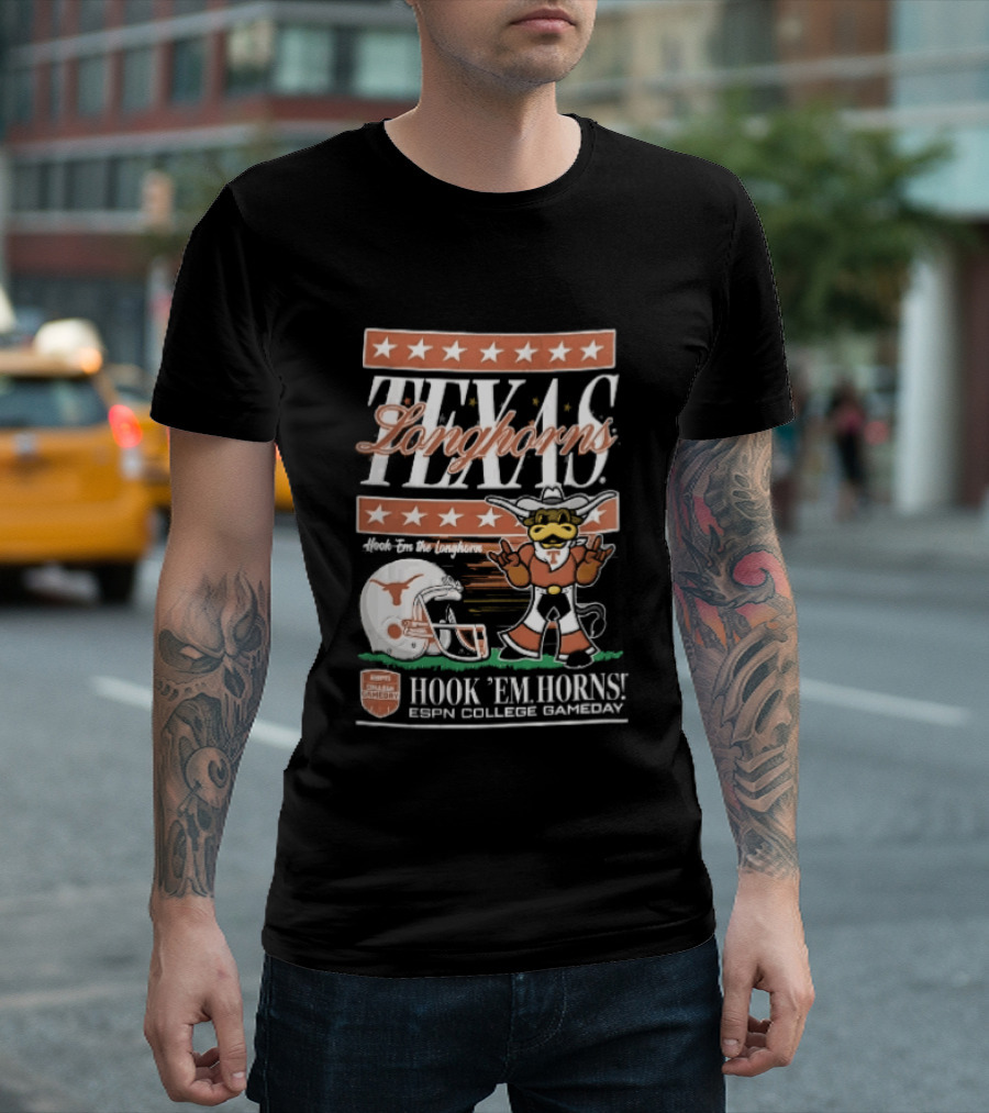 Texas Longhorns Hook Em Horns ESPN College Gameday Football Helmet Cartoon T-Shirt