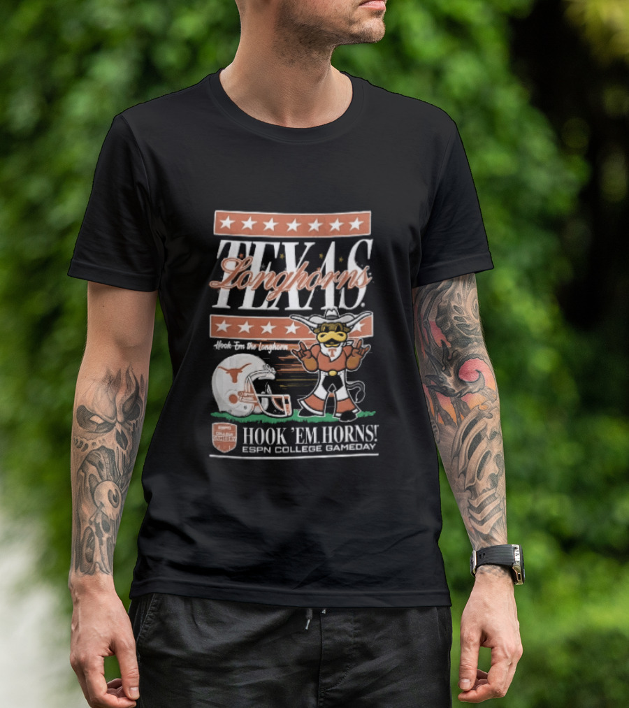 Texas Longhorns Hook Em Horns ESPN College Gameday Football Helmet Cartoon T-Shirt