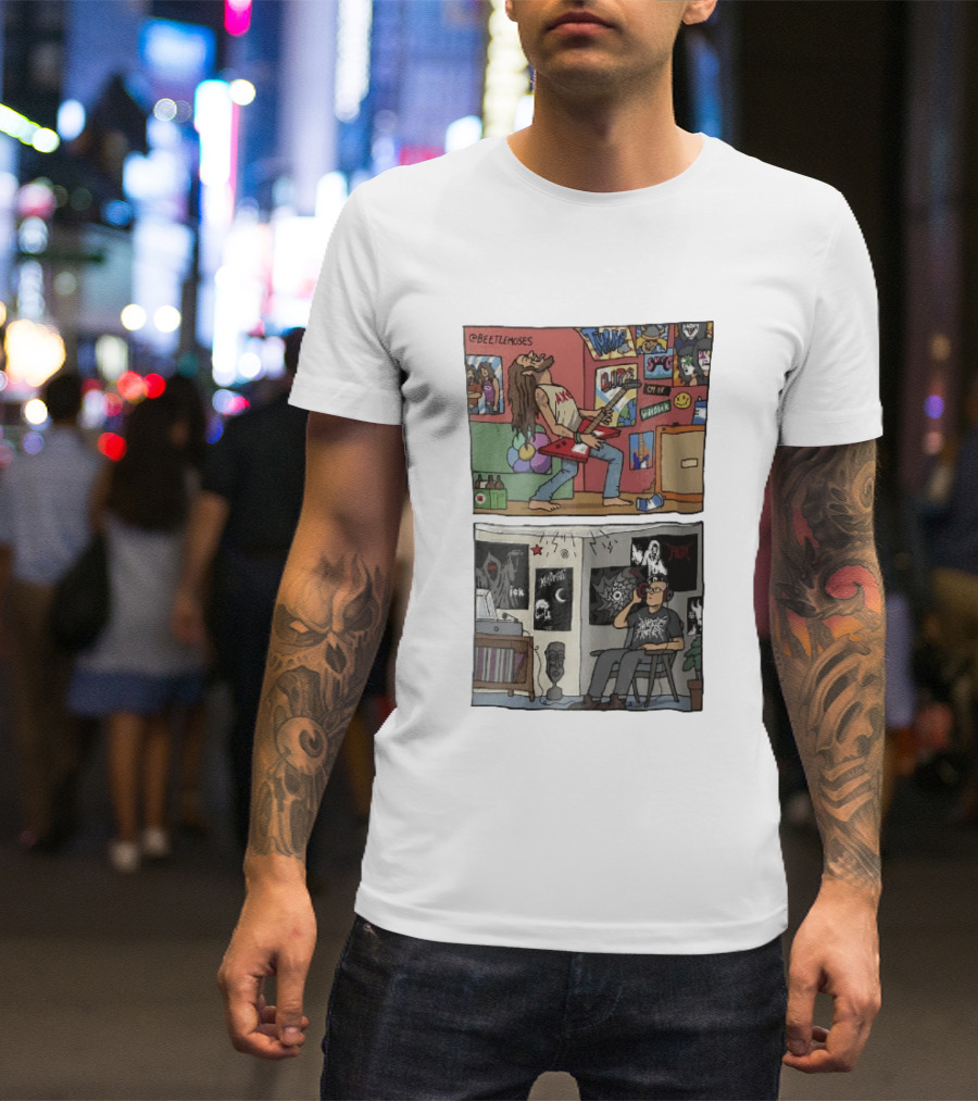 Beetlemoses Comic Heavy Metal Guitarist Listening S Room T-Shirt