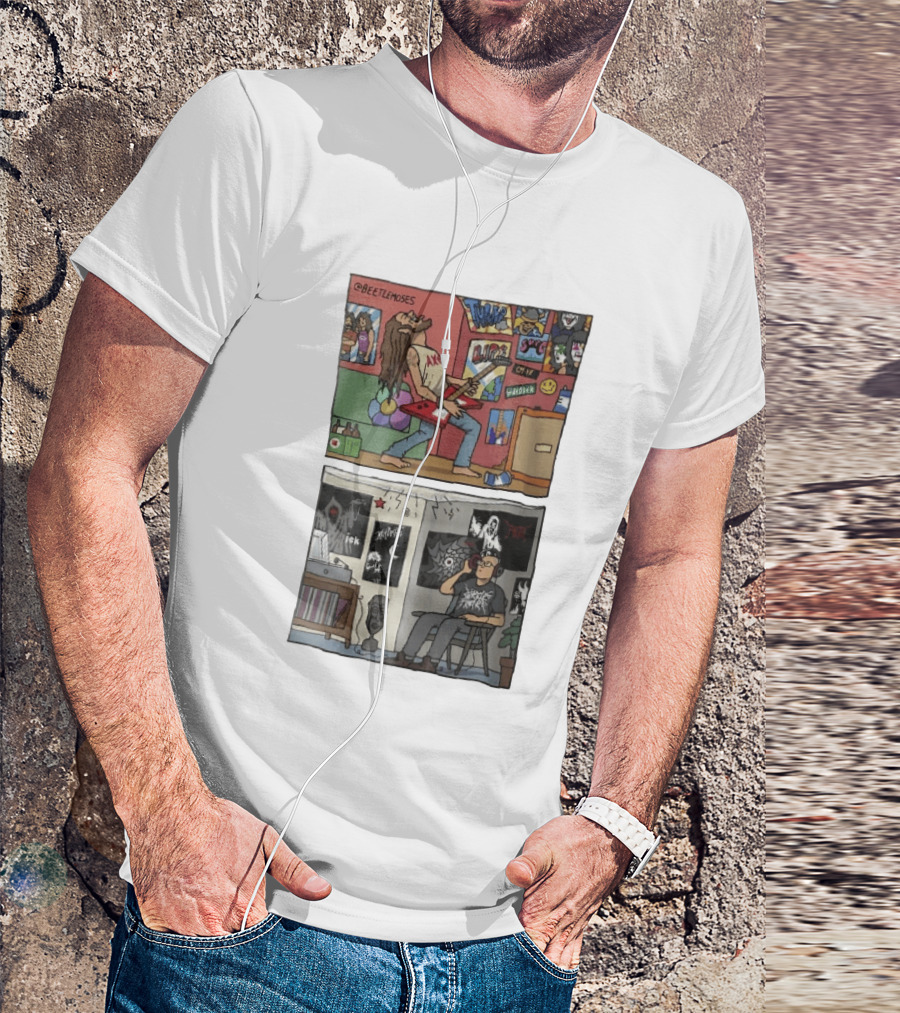 Beetlemoses Comic Heavy Metal Guitarist Listening S Room T-Shirt