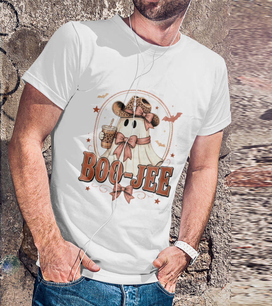 Boo Jee Leopard Cowboy Ghost Iced Coffee Halloween T-Shirt