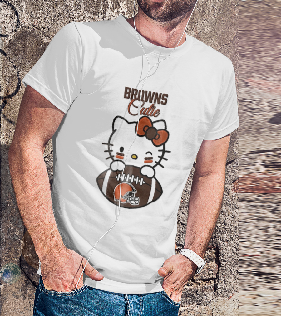 Browns Cutie Winking Cartoon Cat Bow Football T-Shirt