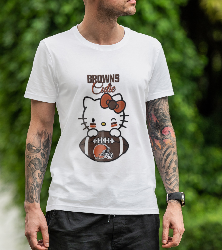Browns Cutie Winking Cartoon Cat Bow Football T-Shirt
