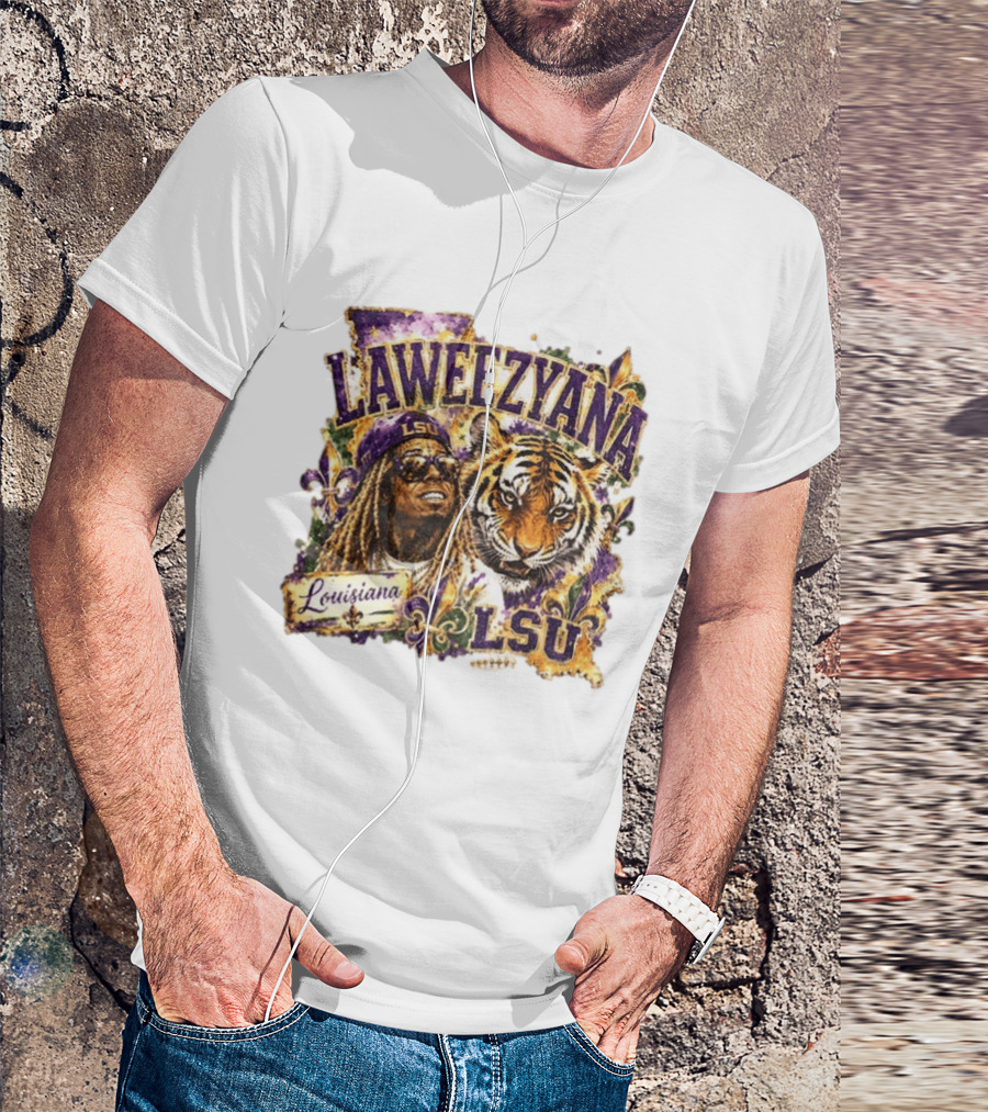 Laweezyana Lil Wayne LSU Louisiana Football Tiger Fleur De Lis T-Shirt