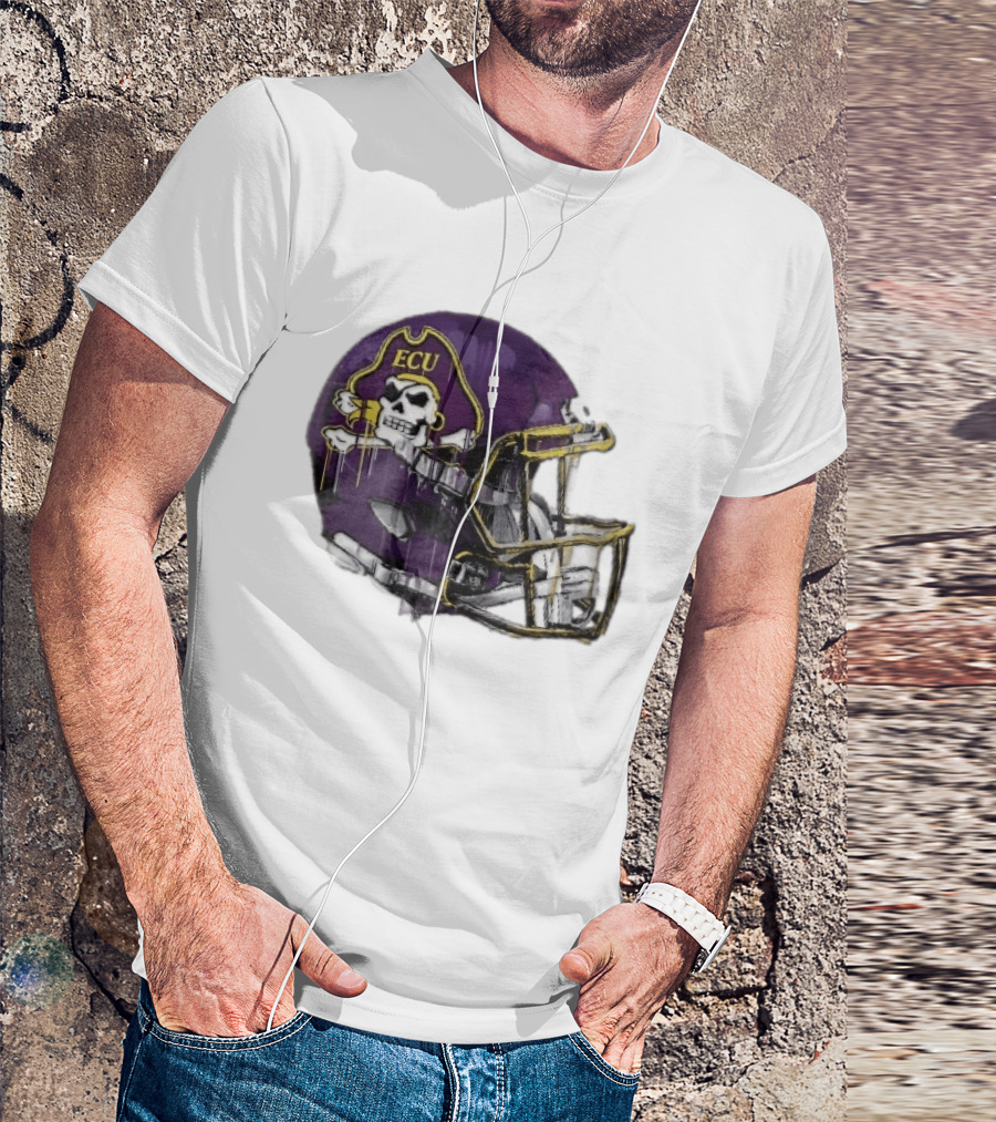 ECU Pirates Purple Helmet Dripping Paint Football NCAA Pd Moreno T-Shirt