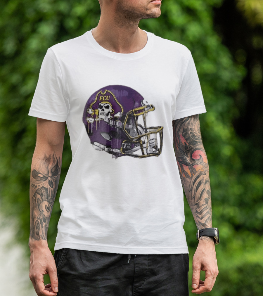 ECU Pirates Purple Helmet Dripping Paint Football NCAA Pd Moreno T-Shirt
